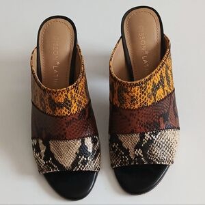 GIBSON LATIMER Brown Tan Mules with Chunky Heel (Worn Only Once Or Twice)